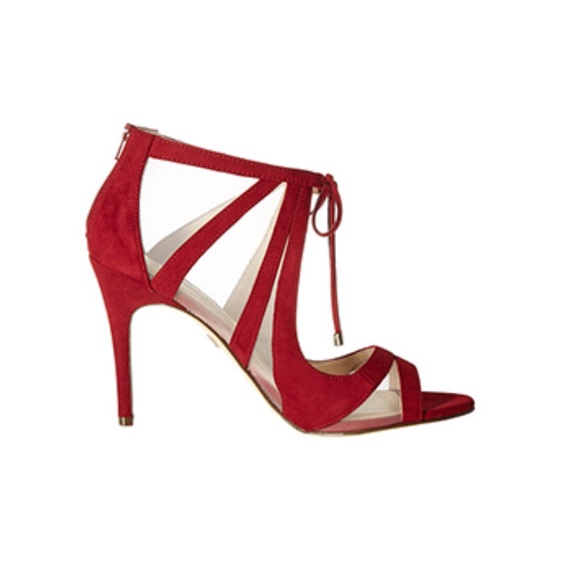 Red Wine Illusion Peep Toe Stiletto Heel Sandals - Picture 5 of 7